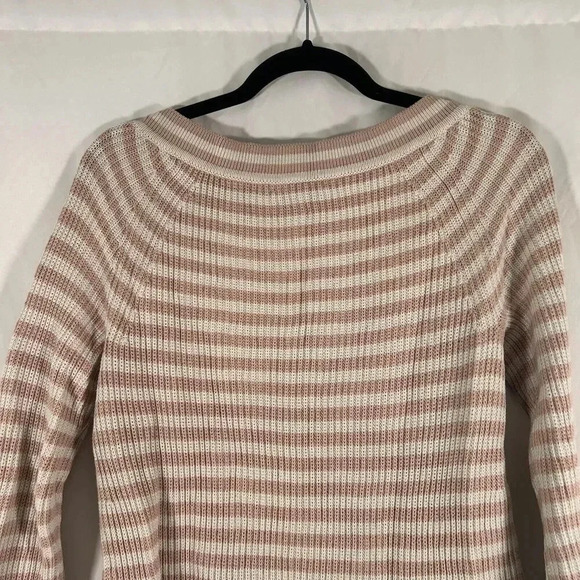 J. Crew Sweater Women's XS Pink White Striped Knit Round Neck Long Sleeve Cotton - Picture 9 of 10